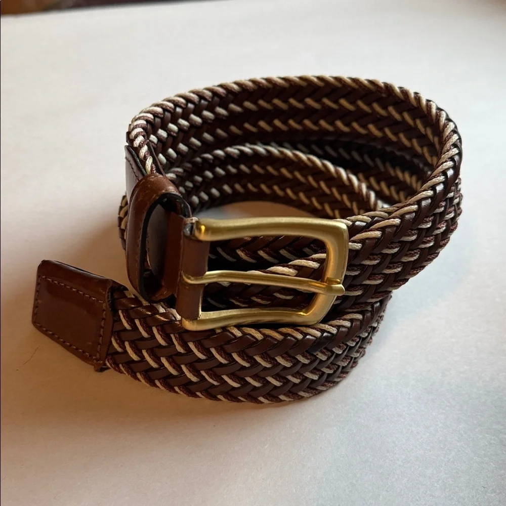 Bonded Cord Argentina Brown Leather Braided Belt Mens 40 Gold buckle Preppy